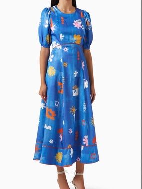 Blue Ria Floral Midi Dress